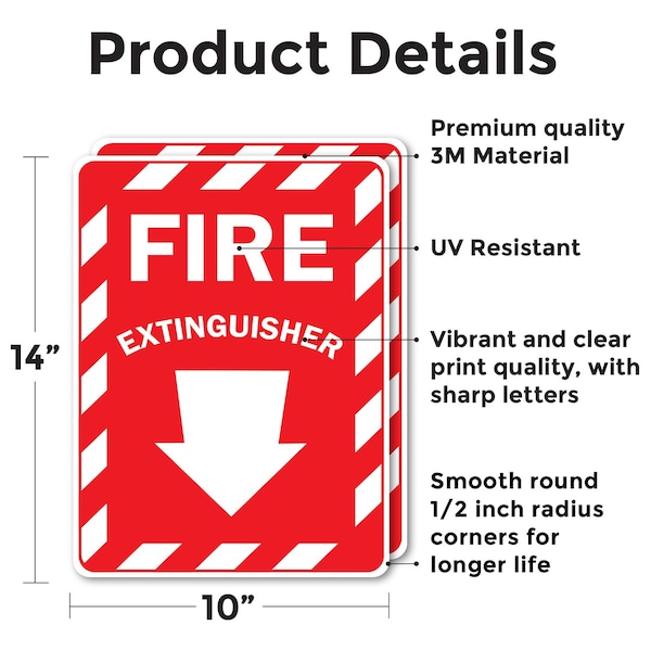 Fire Extinguisher With Arrow OSHA ANSI Sign, Vinyl Decal, 10in W X 14in L, 2PK